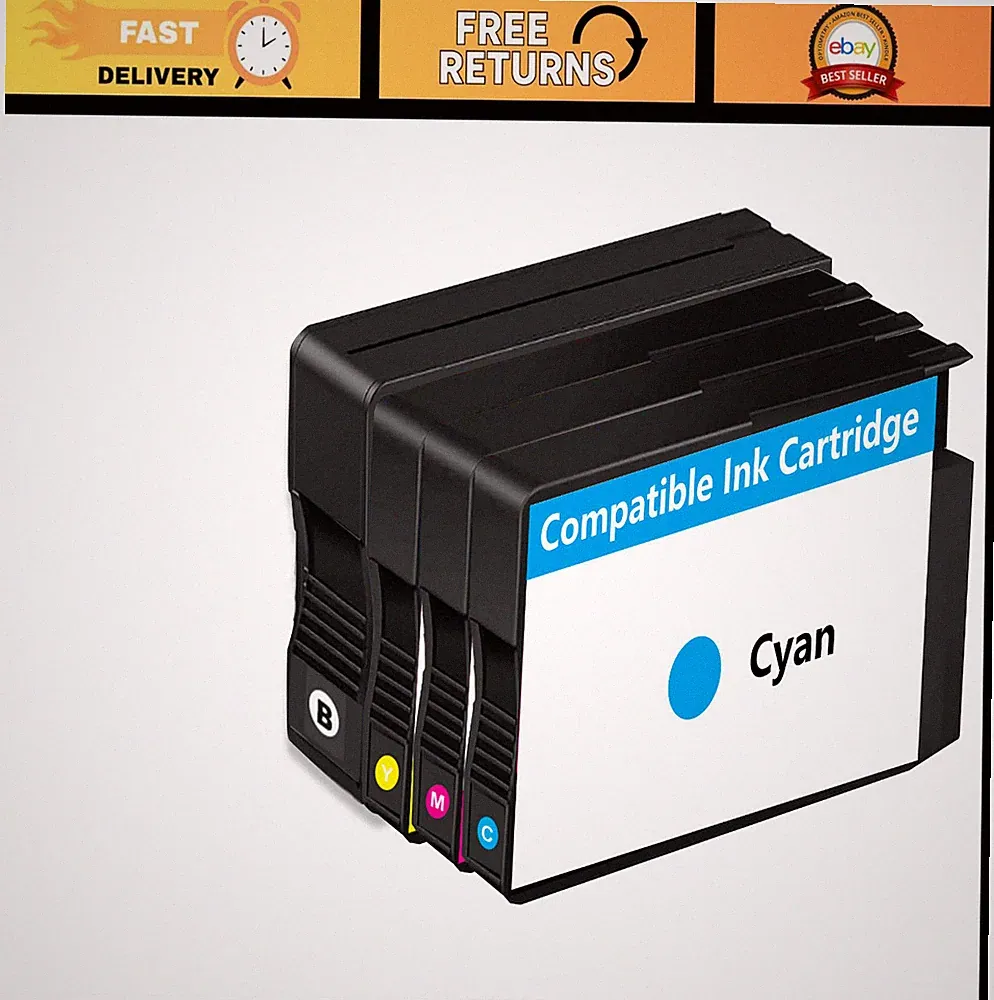 Compatible Ink Cartridges 4-Pack for Printer - Black, Cyan, Magenta, Yellow
