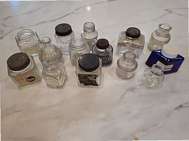MIXED LOT OF 15 VTG INK BOTTLES