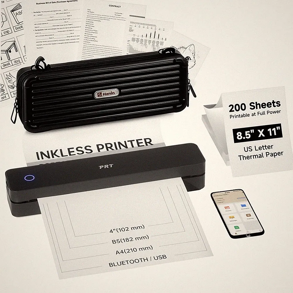 Portable Printer Wireless for Travel, Thermal Inkless Printer for Home Use, C...