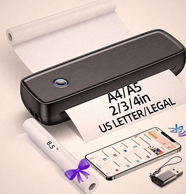 Portable Wireless Bluetooth Thermal Inkless Printer - Support US Letter &Legal