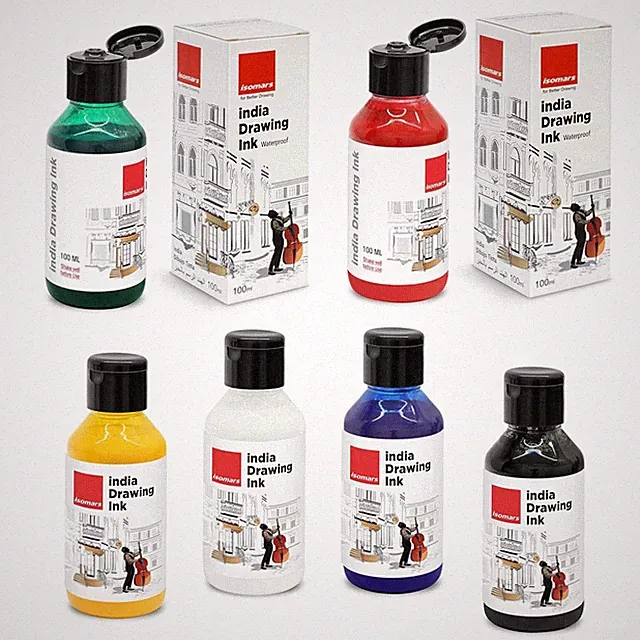Waterproof Drawing Ink Set of 6 x 100ML Bottles Assorted Colours